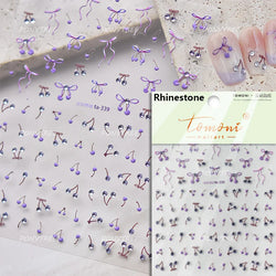Colourful Cherry Abundant Fruits Bowknot Shiny White Line Outline Self Adhesive Nail Art Stickers Chic Rhinestone Manicure Decal (ONLINE ORDER ONLY)