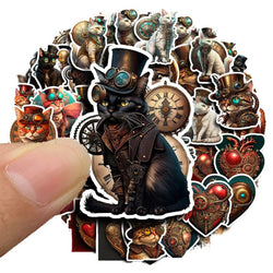 10/30/50pcs Vintage Steampunk Cat Sticker Packs (ONLINE ORDER ONLY)