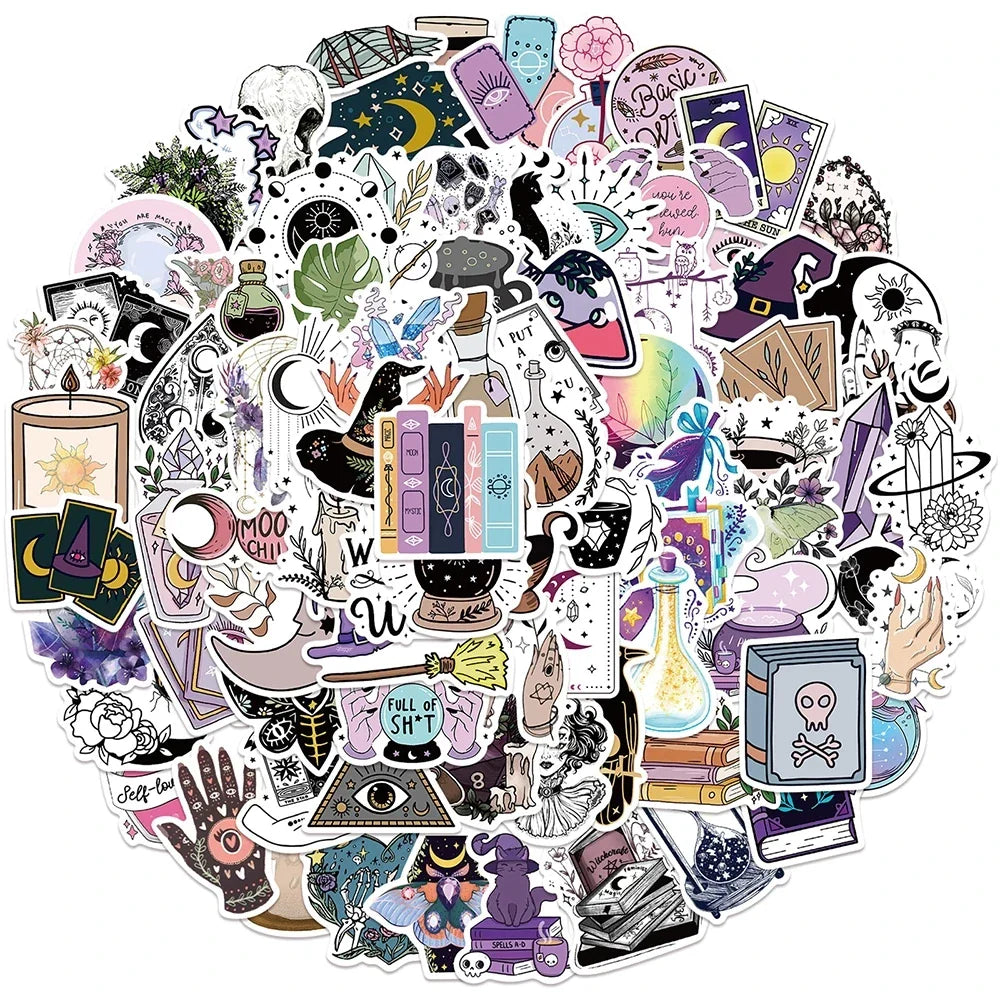 10/30/50/100PCS Bohemian Apothecary Lucky Crystal Witch Art Sticker Packs (Online Order Only)