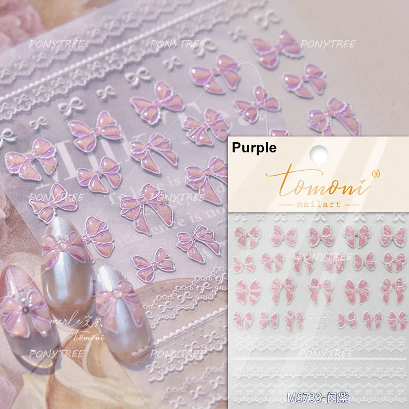 Retro Lace Gird Bowknot Love Heart Flower Leaves Fabric Art Photo Frame Embossed Self Adhesive Nail Art Stickers Manicure Decals (ONLINE ORDER ONLY)