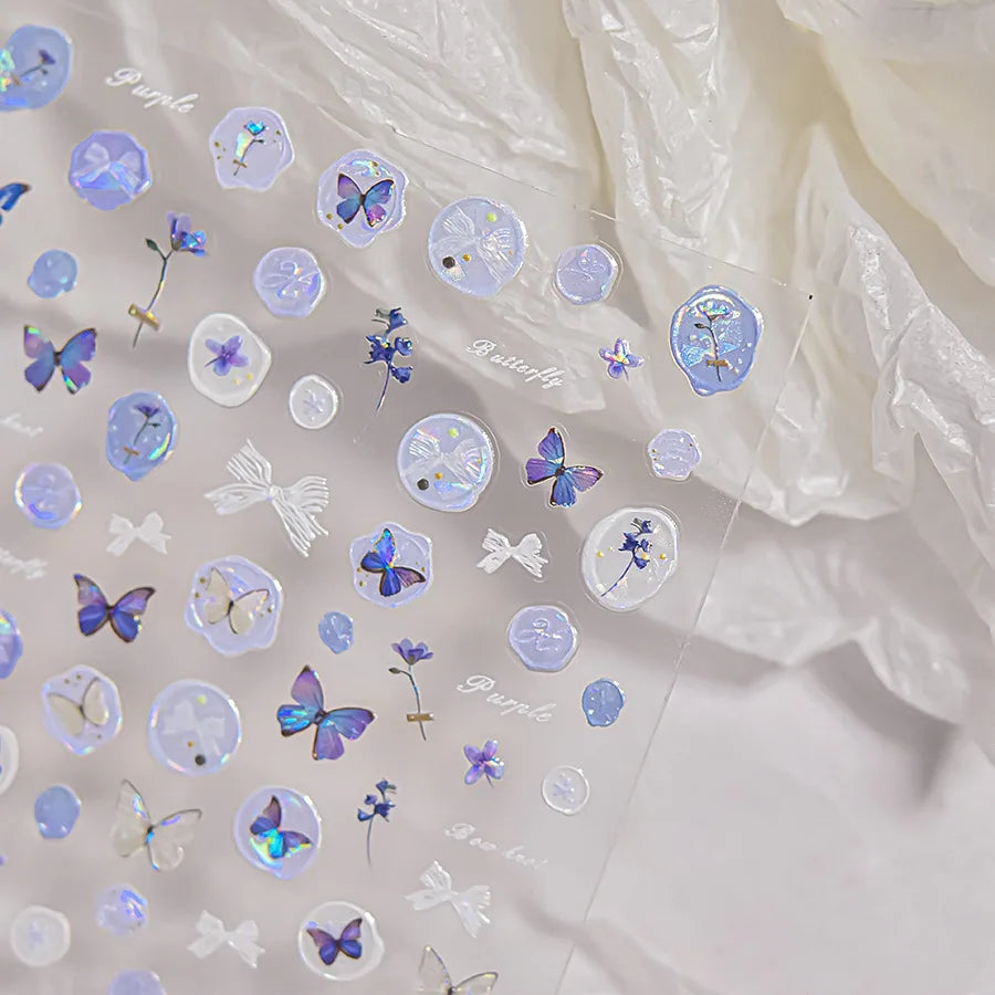Delicate Tender Purple Butterfly Seal Pattern Insect Shiny Golden Stroke Nail Art Decoration Sticker Dressy Laser Manicure Decal (ONLINE ORDER ONLY)