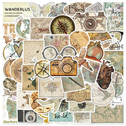 10/50Pcs Vintage World Map Travel Camping Stickers Aesthetic PET Graffiti Decals For Laptop Phone Luggage Skateboard Car Sticker (Online Order Only)
