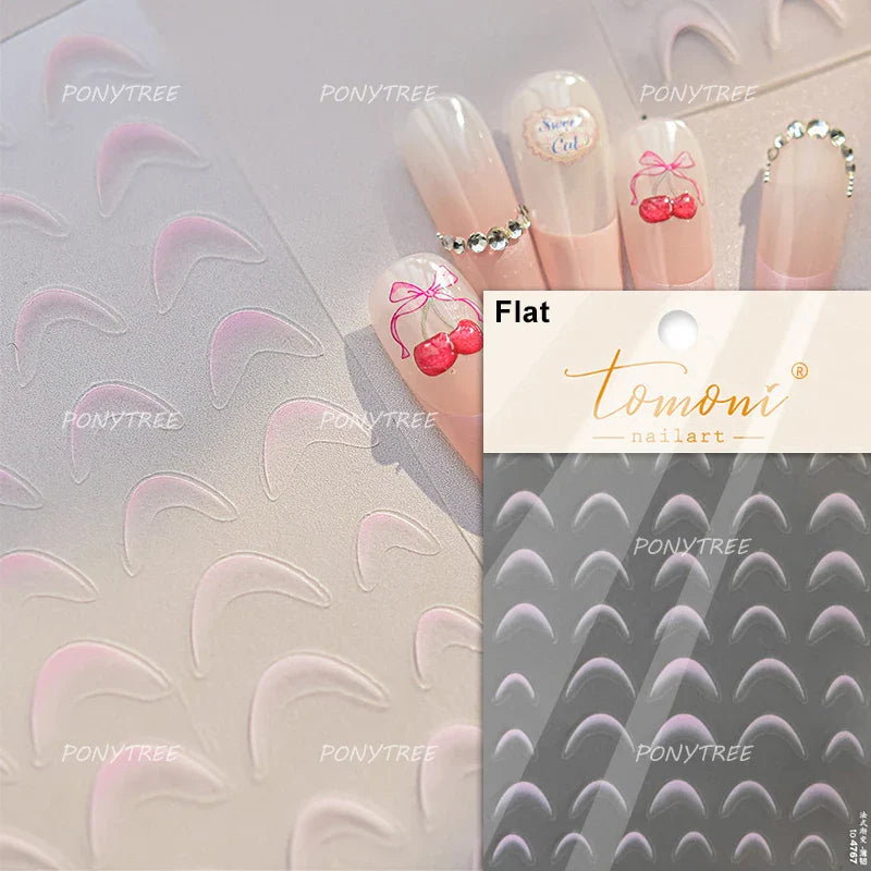 Geometric White Black Red Romantic French Arc Illusion Curve Embossed Relief Self Adhesive Nail Art Stickers 3D Manicure Decals (ONLINE ORDER ONLY)