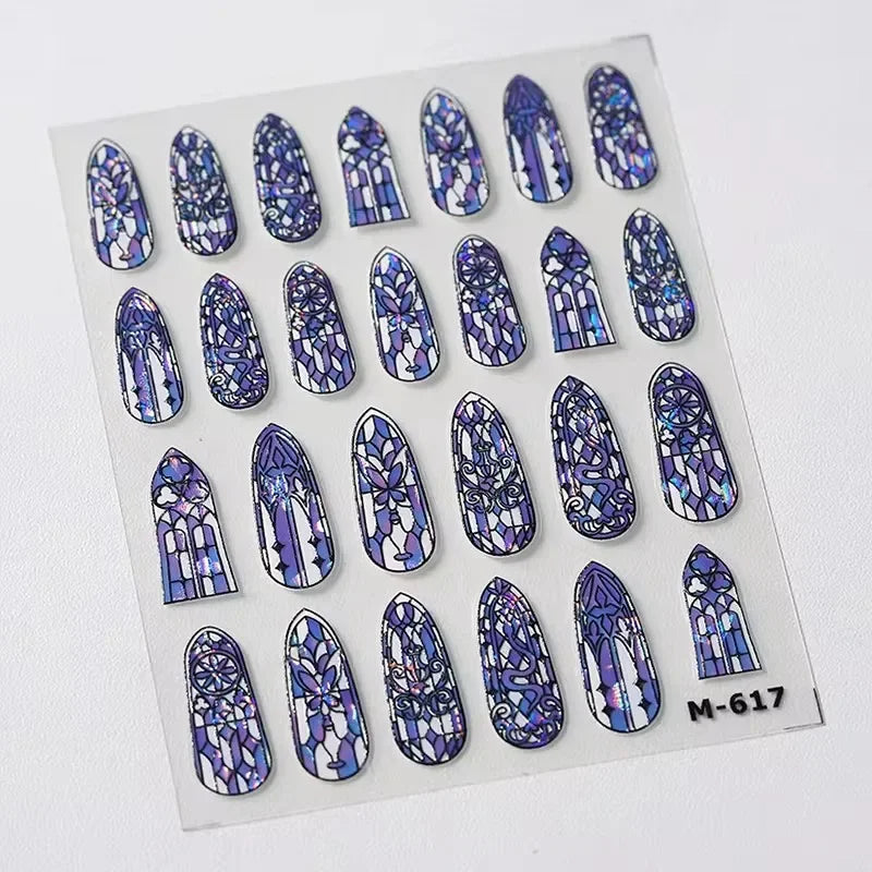 French Style Geometric Black White Square Grid Rhombus Stripe 3D Self Adhesive Nail Art Stickers Shiny Rhinestone Manicure Decal (ONLINE ORDER ONLY)
