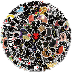 50/100pcs Cute Cartoon Black Cat Animal Stickers For Kids Waterproof Graffiti Phone Guitar Water Bottle Laptop Decals (ONLINE ORDER ONLY)