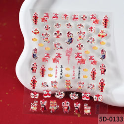 1pcs Cute Good Luck Lion Head Nail Art Sticker Chinese New Year 2025 Nail Decal 5D Reliefs Self Adhesive Design Decoras Decals * (ONLINE ORDER ONLY)