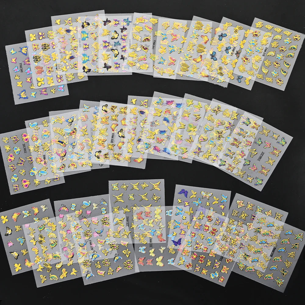 30 Sheet 3D Flower Nail Stickers Decals 6.5*5cm Transparent White Floral Leaf Butterflies Heart Nail Art Adhesive Strip Supplies (ONLINE ORDER ONLY)