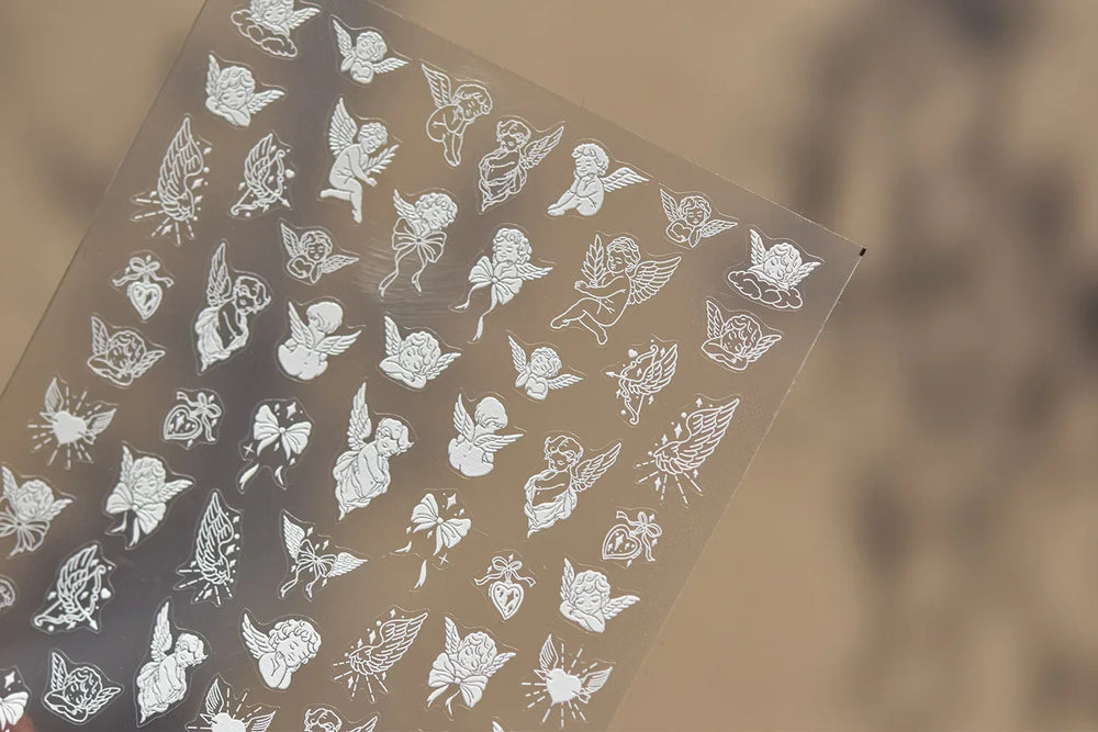 White Pink Baby Child Angel Wing Heart Bowknot Leaves Key Star Cupid's Arrow Archery Adhesive Nail Art Stickers Manicure Decals (ONLINE ORDER ONLY)