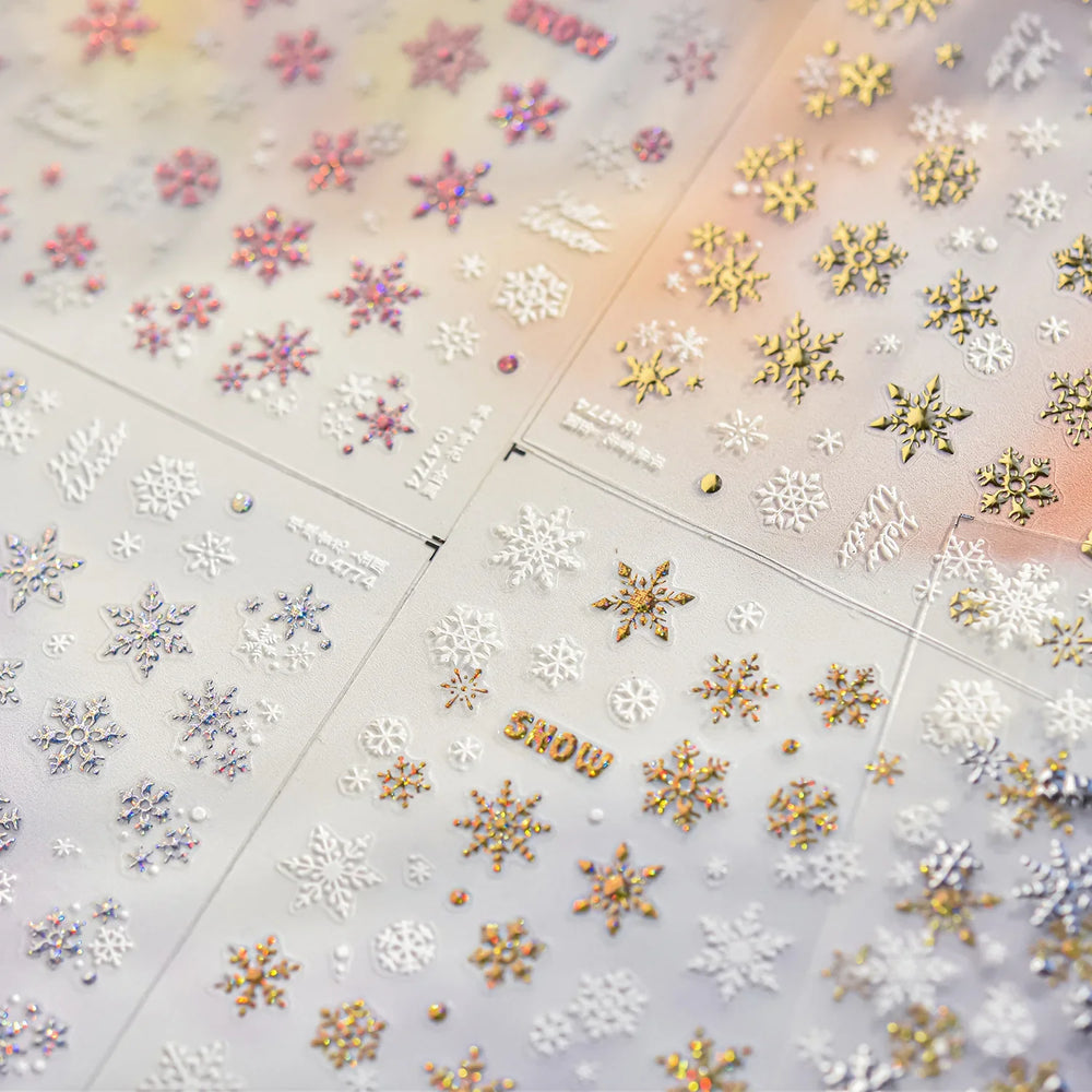 Shiny Pink Silver Hot Stamping Snow Adhesive Nail Art Sticker Snowflake Rhinestone Manicure Decal Nail Supplies for Professional (Online Order Only)