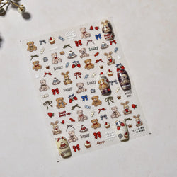 Charm Retro Bear Candy Cake Bowknot Rabbit Bunny Strawberry Footprint Muffin 3D Adhesive Nail Art Stickers Chic Manicure Decals (ONLINE ORDER ONLY)