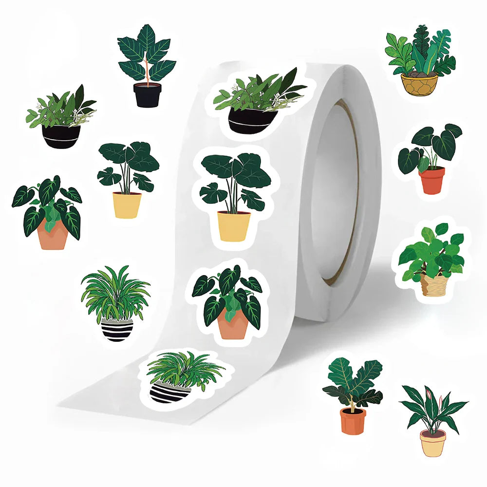 500 PCS/roll Cartoon Green Plants Stickers Cute Style For Laptop Car Hand Curtain Decoration Sealing Stickers (ONLINE ORDER ONLY)
