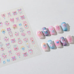 Pink Bowknot Star Moon Starburst Sun Polar Day Polar Night Sword Rose Flower Wreath Adhesive Nail Art Stickers Manicure Decals (ONLINE ORDER ONLY)