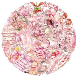 50PCS Cartoon Pink PET Sticky Sticker Aesthetic Korean Stationery DIY Decoration Scrapbooking School Supplies for Kids (ONLINE ORDER ONLY)