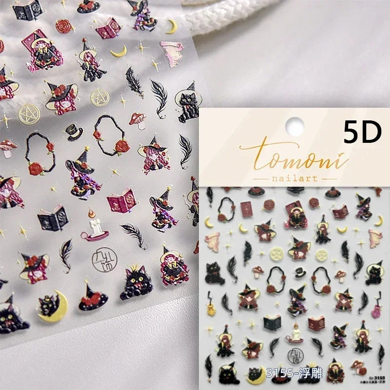 Gothic Dark Spider Butterfly Cross Flame Wings Halloween Horror Rose Flower Rabbit Pumpkin Bear Nail Art Stickers Manicure Decal (ONLINE ORDER ONLY)