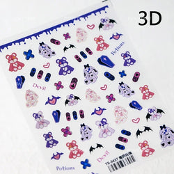 Charm Retro Bear Candy Cake Bowknot Rabbit Bunny Strawberry Footprint Muffin 3D Adhesive Nail Art Stickers Chic Manicure Decals (ONLINE ORDER ONLY)