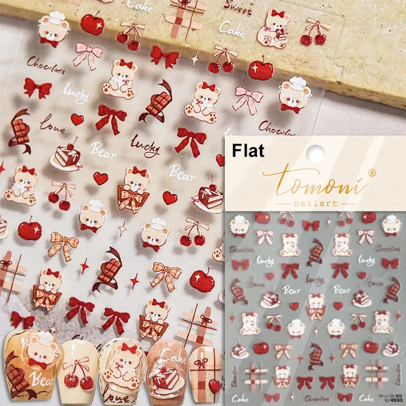 Bowknot Bear Cake Chocolates Food Star Cherry Apple Cook Love Heart Adhesive Nail Art Sticker Rhinestone Reliefs Manicure Decal (ONLINE ORDER ONLY)