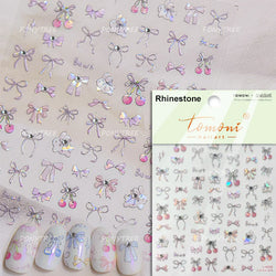 Lovely Pink Red Cherry Fruit Love Heart Star Lucky Letter Bowknot Romantic Adhesive Nail Art Stickers Rhinestone Manicure Decals (Online Order Only)