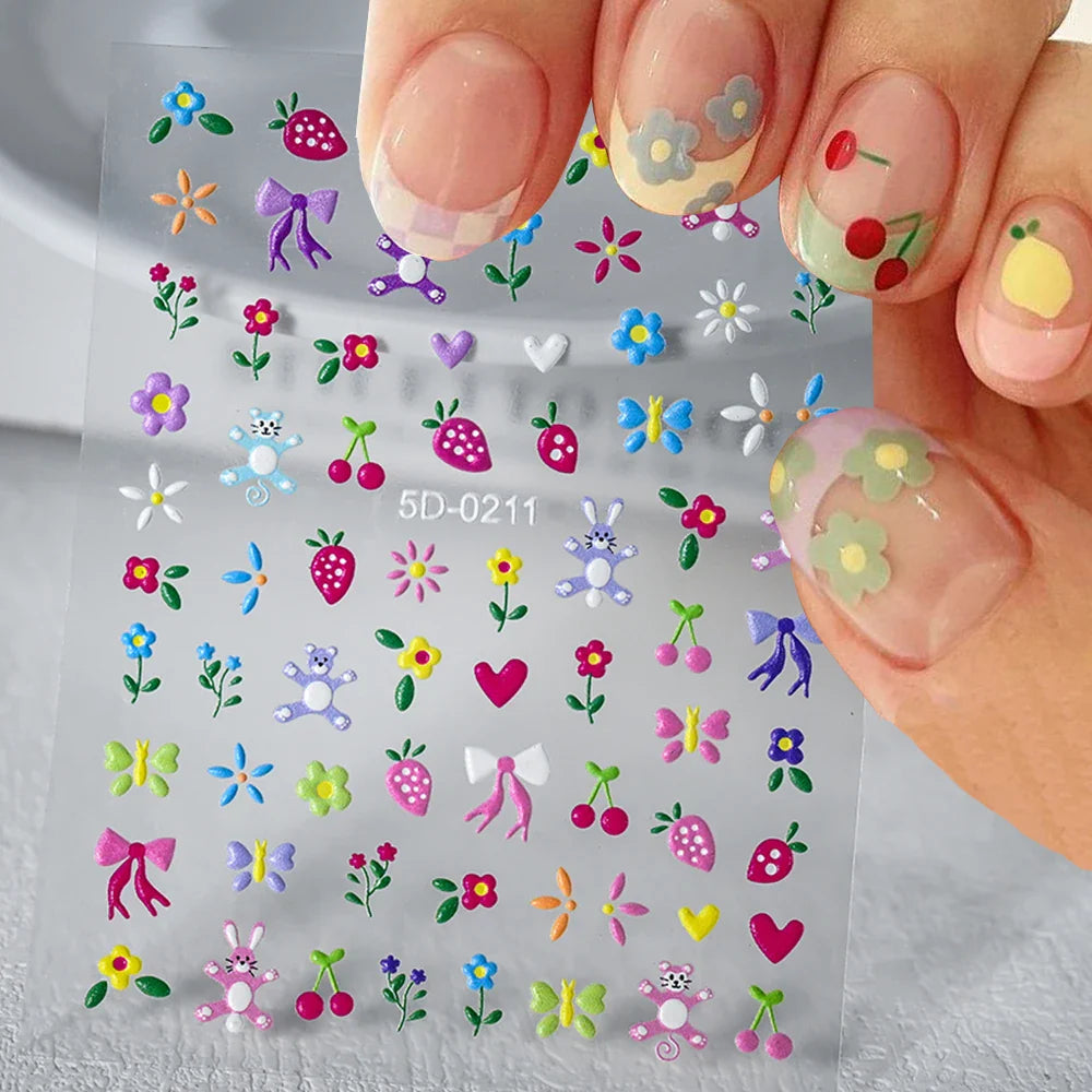 1pc 5D Flower Design Nail Art Stickers Colorful Flowers Nail Art Decals For DIY & Nail Salons Self-Adhesive Nail Art Supplies *^ (ONLINE ORDER ONLY)