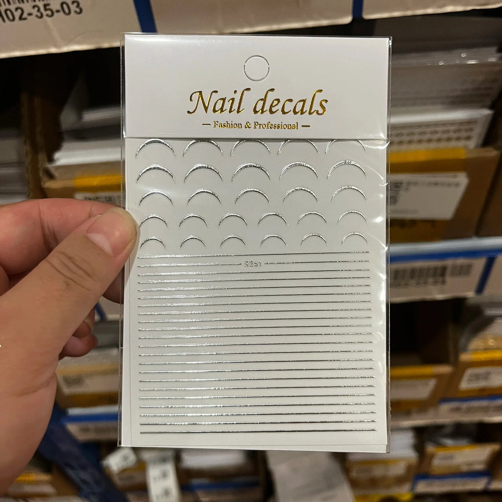 1Pc Laser Silver Gold Lines Stripe Nail Sticker Metal Strip Luxury Nails Slider Self Adhesive Slider Papers Transfer Stickers *& (Online Order Only)