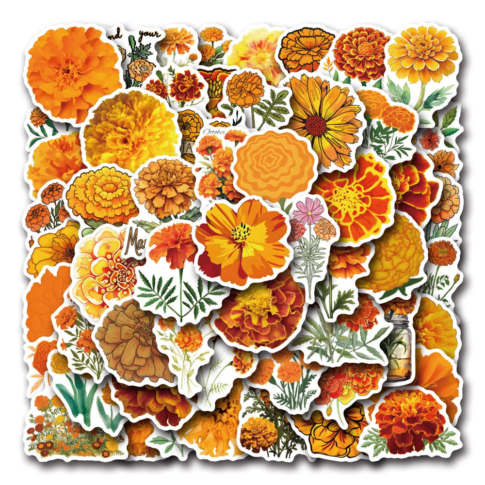 10/30/55PCS Marigold Stickers Plant Cartoon Graffiti DIY Decoration Scrapbook Fridge Luggage Laptop Phone Guitar Bike Decals Toy (Online Order Only)
