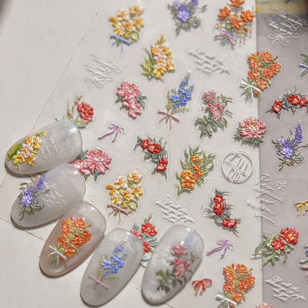 Dried Flower Butterfly Wildflowers Daisy Lily Moth Orchid Garden Self Adhesive Nail Art Stickers Chic Manicure Decals Wholesale (ONLINE ORDER ONLY)