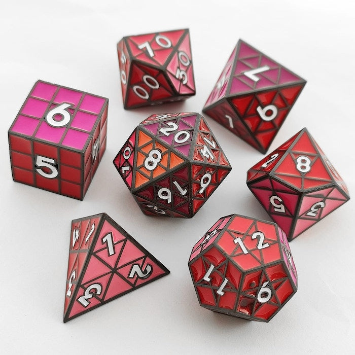 Puzzle Cube: Shades of Red - Metal 8 piece Dice Set (ONLINE ORDER ONLY)