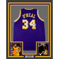 Framed Facsimile Autographed Shaquille Shaq O'Neal 35x39 Los Angeles LA Purple Reprint Laser Auto Basketball Jersey Size Men's XL (ONLINE ORDER ONLY)