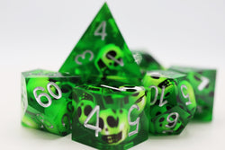 Sharp Edge Resin RPG Dice Set - Green Skulls (ONLINE ORDER ONLY)