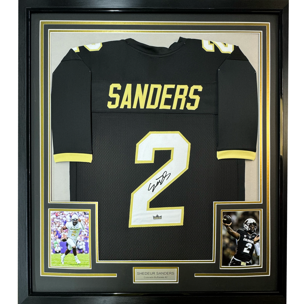 Framed Facsimile Autographed Shedeur Sanders 35x39 Colorado Black Reprint Laser Auto College Football Jersey (ONLINE ORDER ONLY)