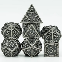 Metal Steampunk Style 7 Piece Polyhedral Dice Set With Bag (Online Order Only)
