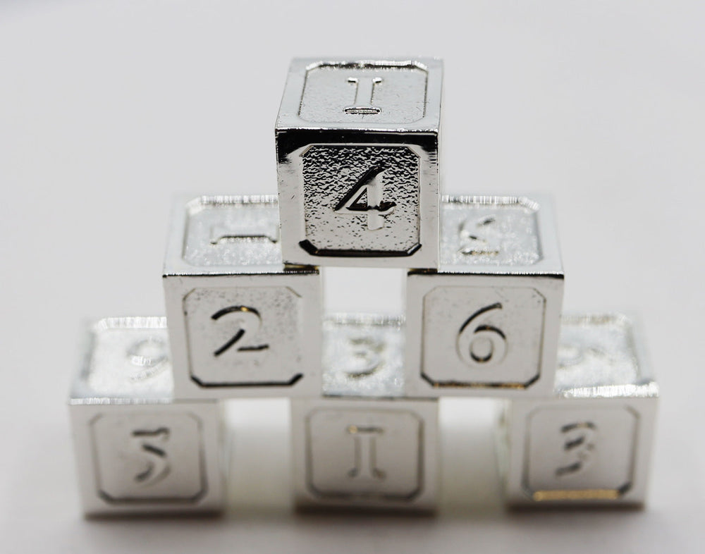 6 piece Metal D6's - Silver (ONLINE ORDER ONLY)