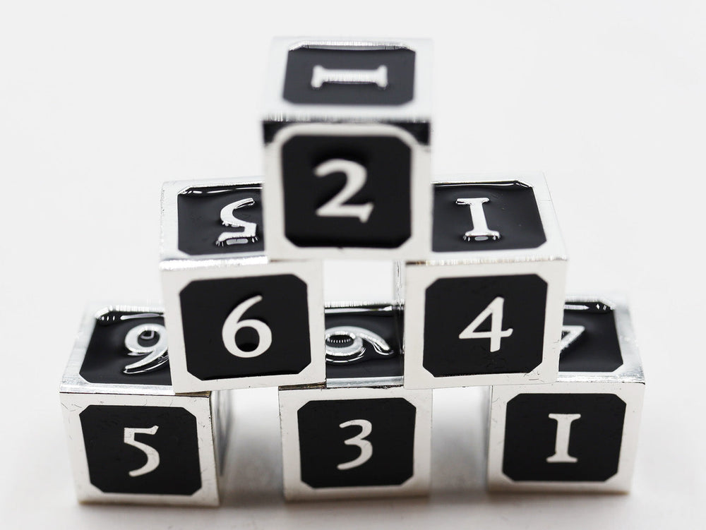 6 piece Metal D6's - Black and Silver (ONLINE ORDER ONLY)