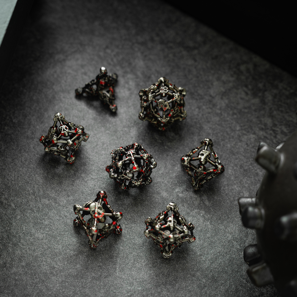 Skullforge Silver Hollow Metal DND Dice Set (ONLINE ORDER ONLY)