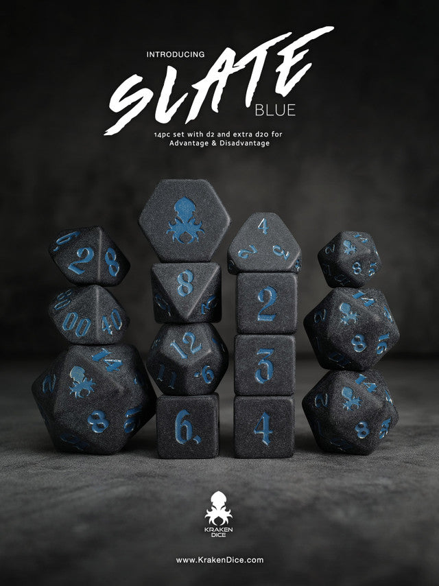 Kraken Slate 14 pc Slate TTRPG Dice Set (ONLINE ORDER ONLY)