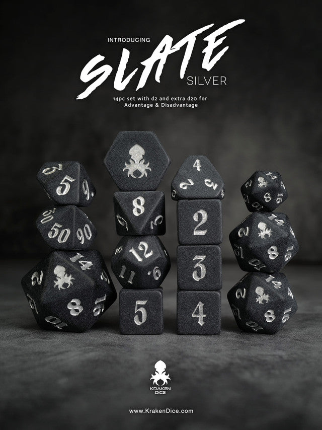Kraken Slate 14 pc Slate TTRPG Dice Set (ONLINE ORDER ONLY)