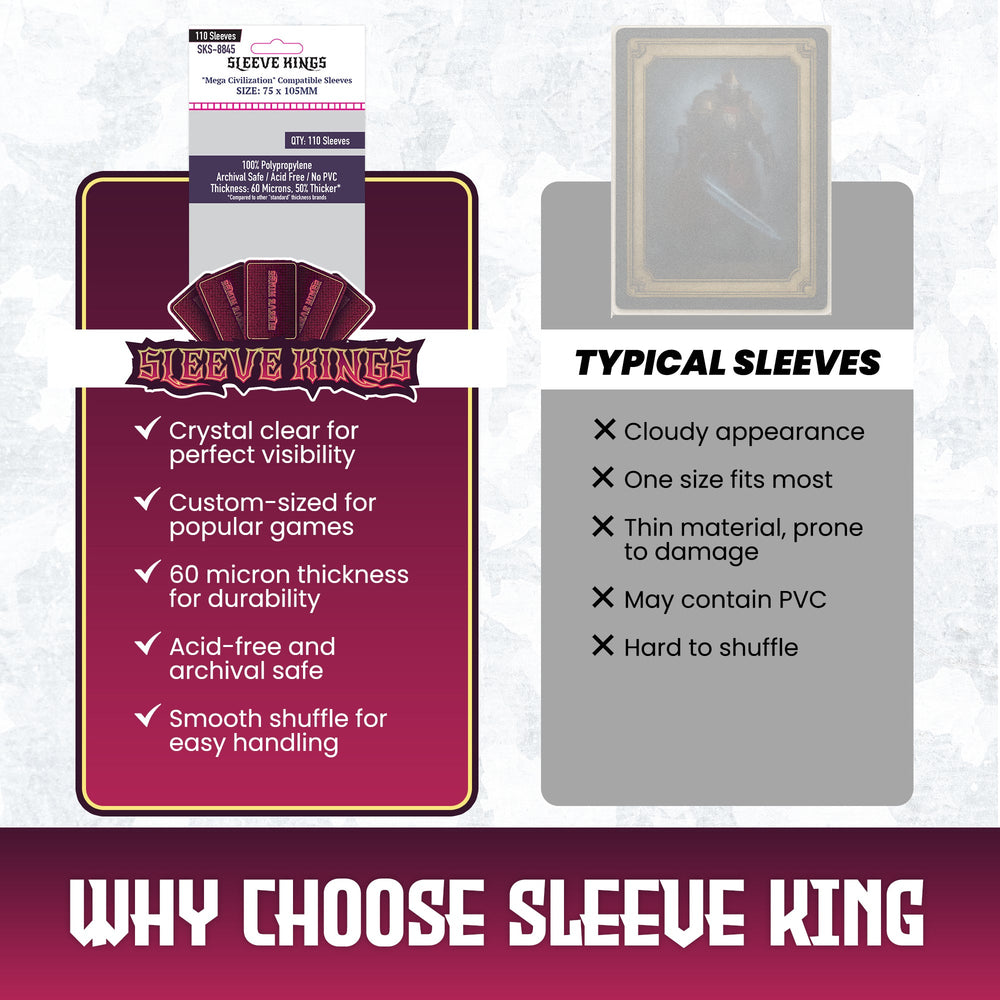 "Mega Civilization" Compatible Sleeves (75x105mm)  110 pack, 60 Micron, SKS-8845