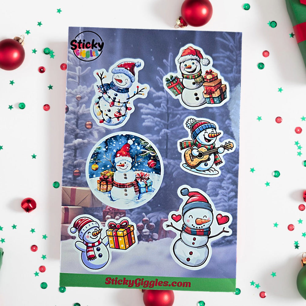 Snowman Christmas Sticker Sheet 6 Stickers (ONLINE ORDER ONLY)