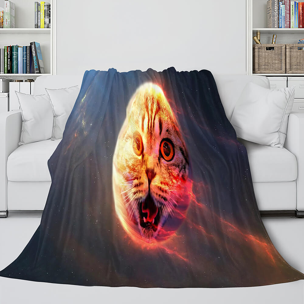 Space Cat Astronaut Cat In Space Flannel Fleece Blanket Wrap Blanket (Online Order Only)