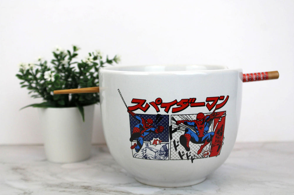 Spider-Man Kanji Manga Panels (Marvel Comics) 5" Ceramic Bowl with Chopsticks (ONLINE ORDER ONLY)