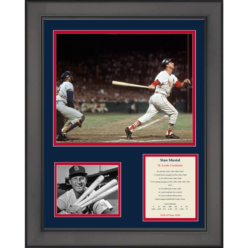 Framed Stan Musial Hall of Fame Baseball 11"x14"Three Photo Collage (ONLINE ORDER ONLY)