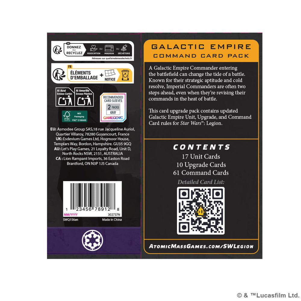 Star Wars Legion: Galactic Empire Command Card Pack