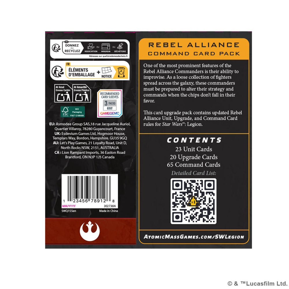 Star Wars Legion: Rebel Alliance Command Card Pack (ONLINE ORDER ONLY)