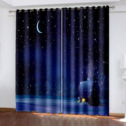 Starry Sky Space Night Scene Curtains Blackout Window Treatments Drapes (Online Order Only)