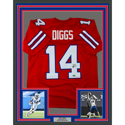 Framed Facsimile Autographed Stefon Diggs 35x39 Buffalo Red Reprint Laser Auto Football Jersey (ONLINE ORDER ONLY)