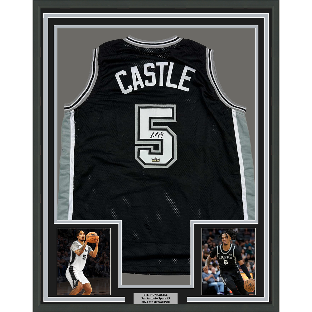 Framed Facsimile Autographed Stephon Castle 35x39 San Antonio Black Reprint Laser Auto Basketball Jersey (ONLINE ORDER ONLY)