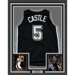 Framed Facsimile Autographed Stephon Castle 35x39 San Antonio Black Reprint Laser Auto Basketball Jersey (ONLINE ORDER ONLY)