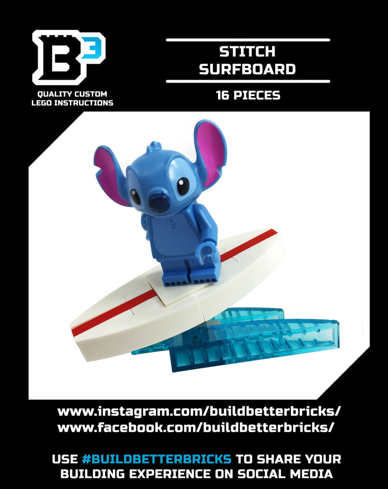 Surf's Up! Stitch LEGO Minifigue with custom Surfboard (Online Order Only)