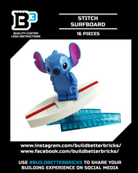 Surf's Up! Stitch LEGO Minifigue with custom Surfboard (Online Order Only)