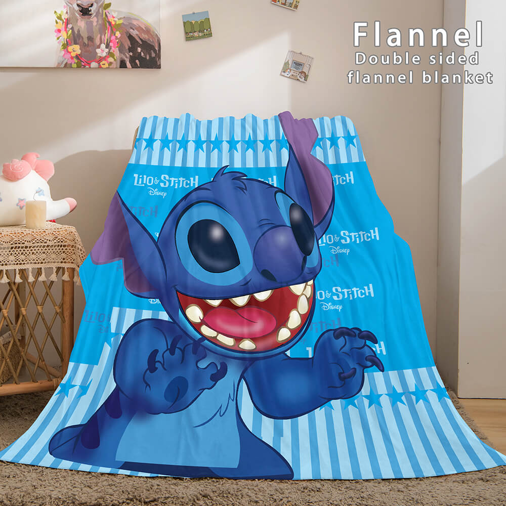 Stitch and Angel Flannel Blanket Cozy Bed Blankets Soft Throw Blanket (Online Order Only)