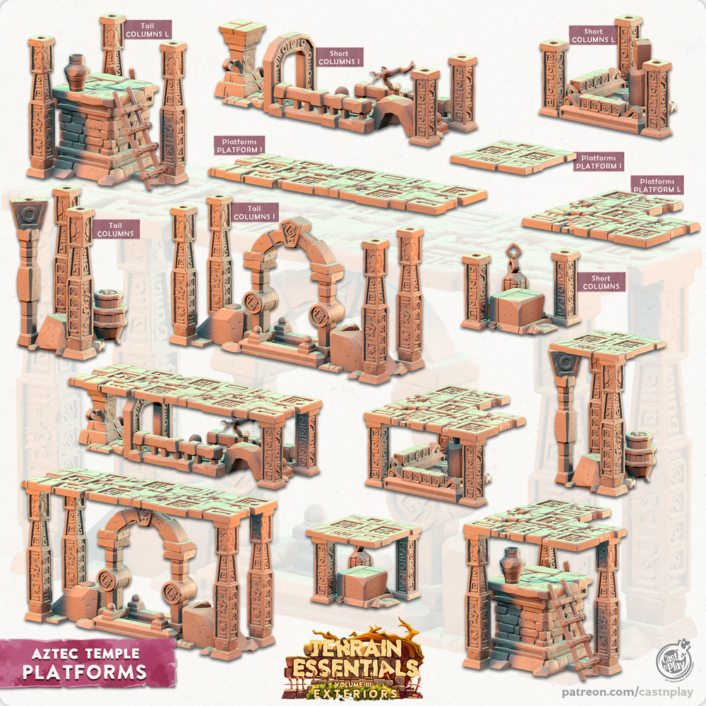 3D Printed Cast n Play Platforms Aztec Temple Set 28mm 32mm D&D (Online Only)